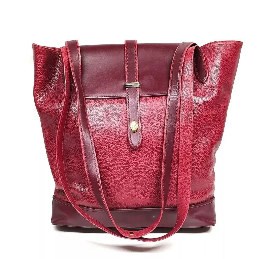 Auth Vtg Cartier Bordeaux Burgundy Two Tone Tank Must Bucket Shoulder Tote Bag